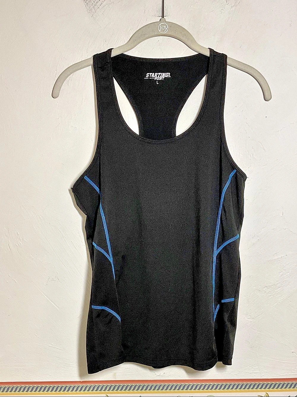 Starting Point Black Racerback Athletic Tank Top Blue Stitching Size L